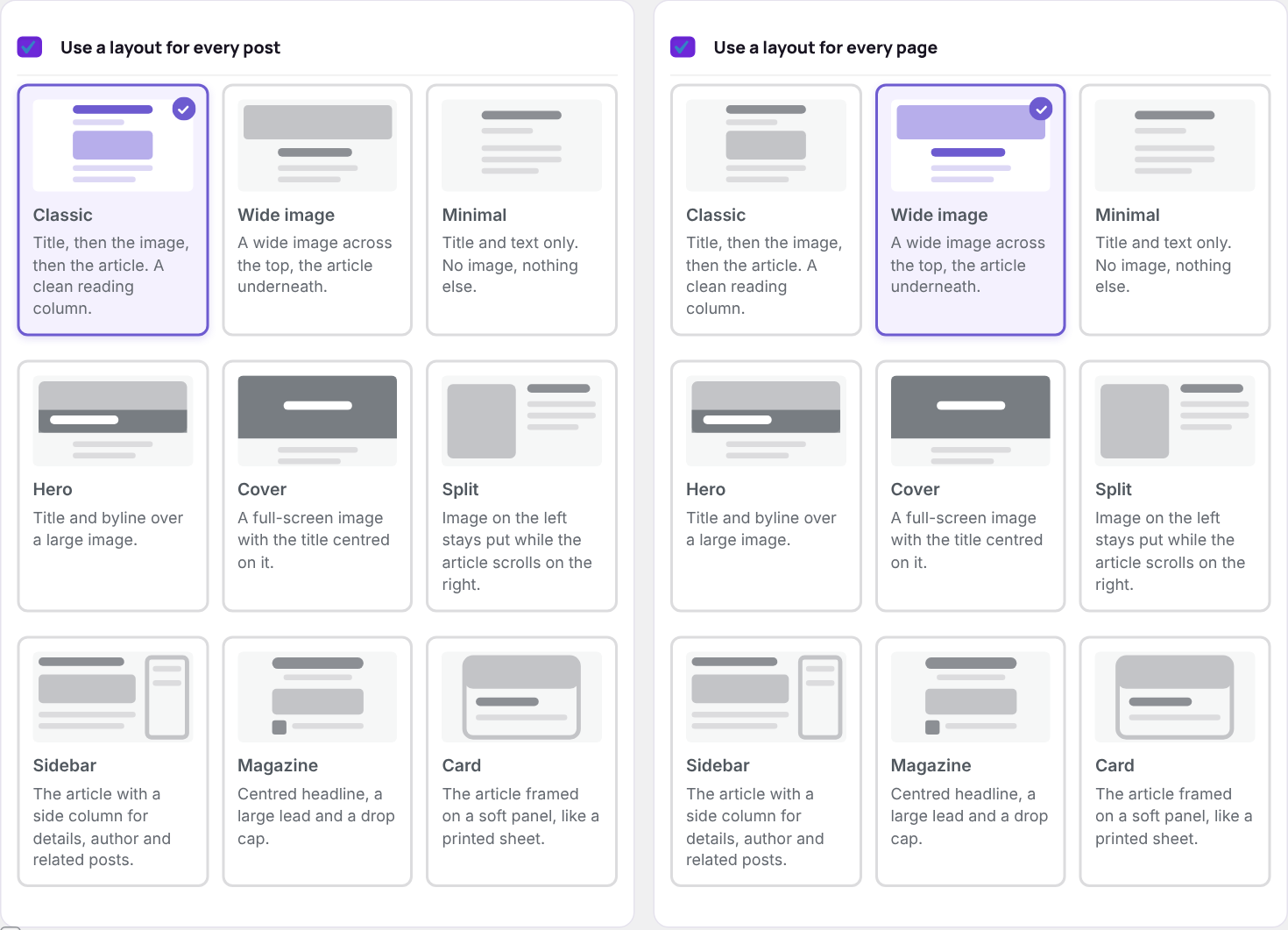 Choosing a layout for posts and pages