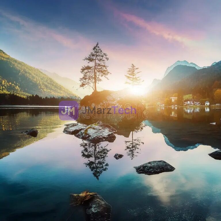 Sunset Lake Island Reflection